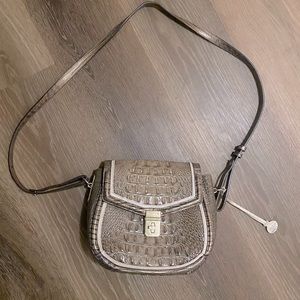 Brahmin womens brown leather crocodile print small shoulder handbag purse